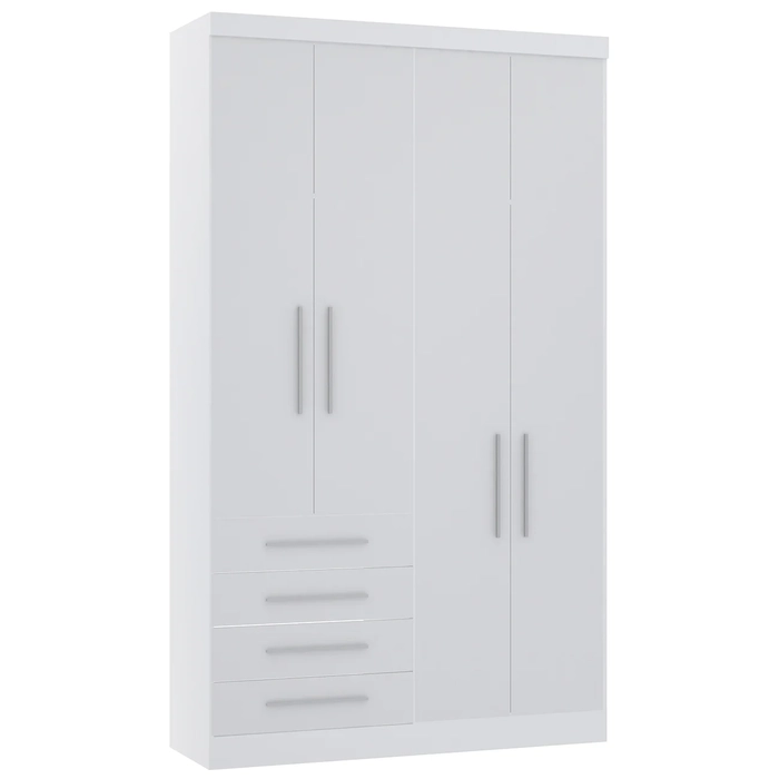Guarda Roupa Solteiro 135cm 4 Portas 4 Gavetas Taiga Branco L01 - Mpozenato