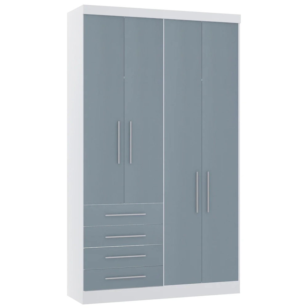 Guarda Roupa Solteiro 135cm 4 Portas 4 Gavetas Taiga Branco/Grey L01 - Mpozenato