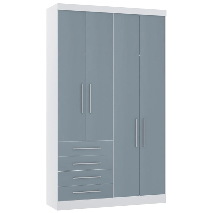 Guarda Roupa Solteiro 135cm 4 Portas 4 Gavetas Taiga Branco/Grey L01 - Mpozenato