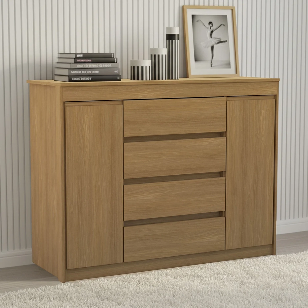 Cômoda Quarto 123cm 4 Gavetas 2 Portas Samira Freijó L01 - Mpozenato