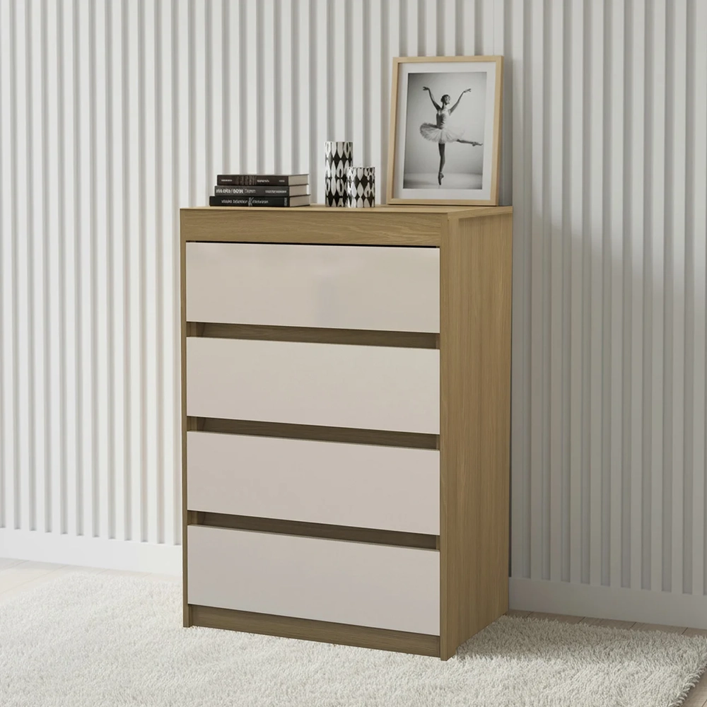 Cômoda Quarto Solteiro 63cm 4 Gavetas Samira Freijó/Mocca L01 - Mpozenato