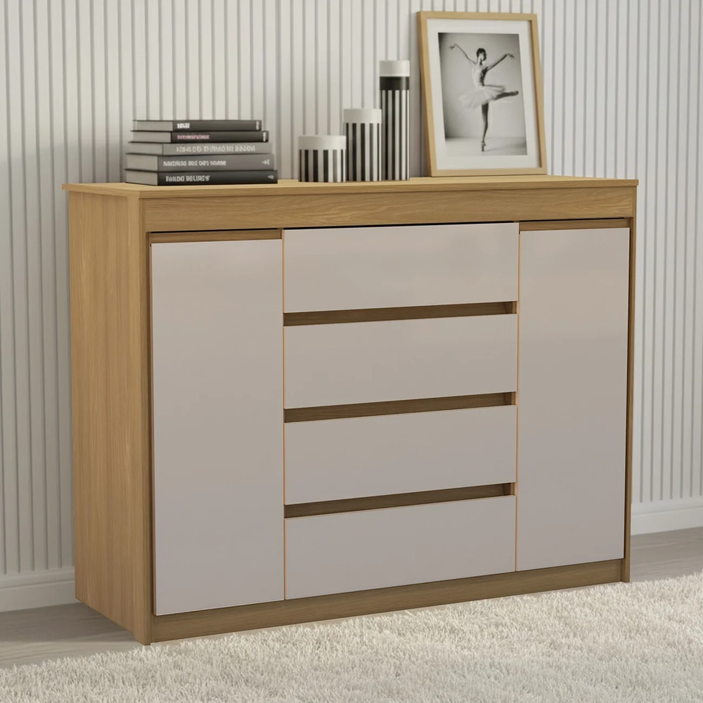 Cômoda Quarto 123cm 4 Gavetas 2 Portas Samira Freijó/Mocca L01 - Mpozenato