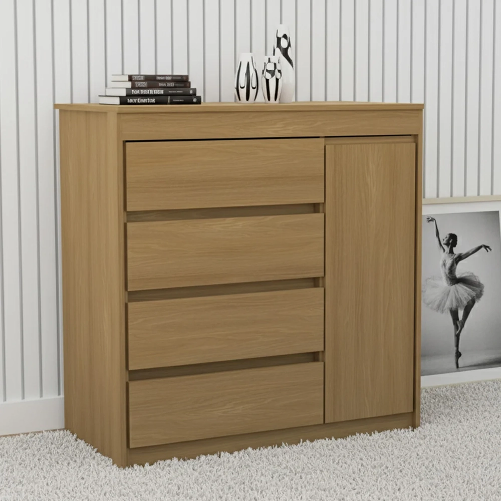 Cômoda Quarto 93cm 4 Gavetas 1 Porta Samira Freijó L01  - Mpozenato