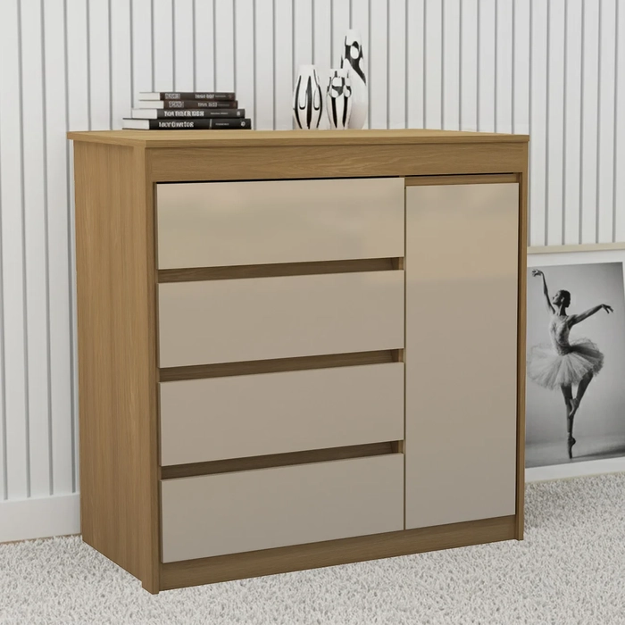 Cômoda Quarto 93cm 4 Gavetas 1 Porta Samira Freijó/Mocca L01 - Mpozenato