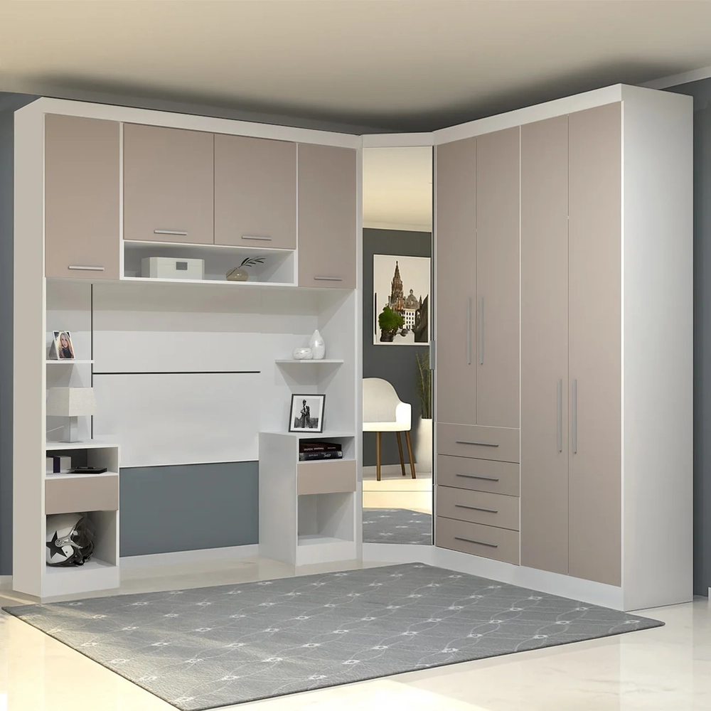 Guarda Roupa Solteiro Modulado CP01 Taiga Branco/Cinnamon L01 - Mpozenato