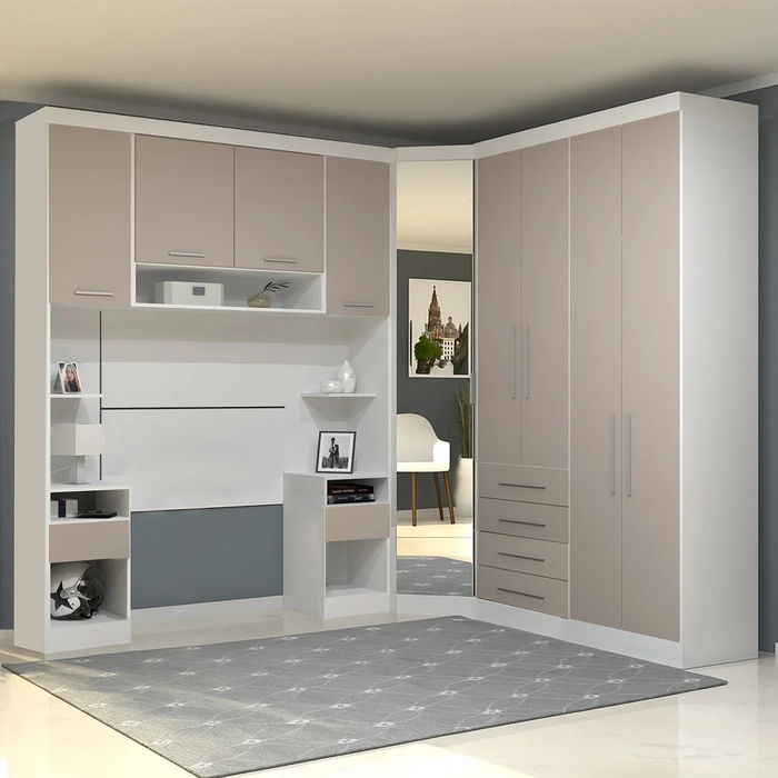 Guarda Roupa Solteiro Modulado CP01 Taiga Branco/Cinnamon L01 - Mpozenato