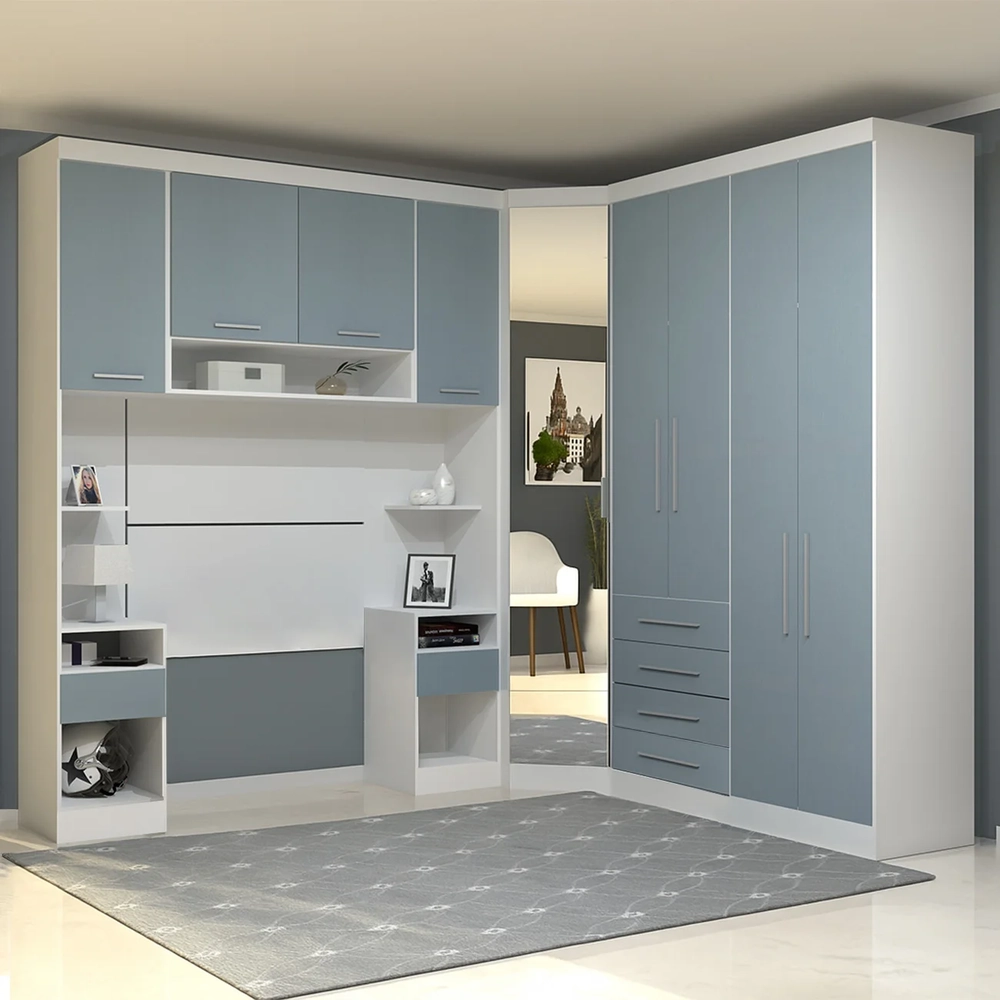 Guarda Roupa Solteiro Modulado CP01 Taiga Branco/Grey L01 - Mpozenato