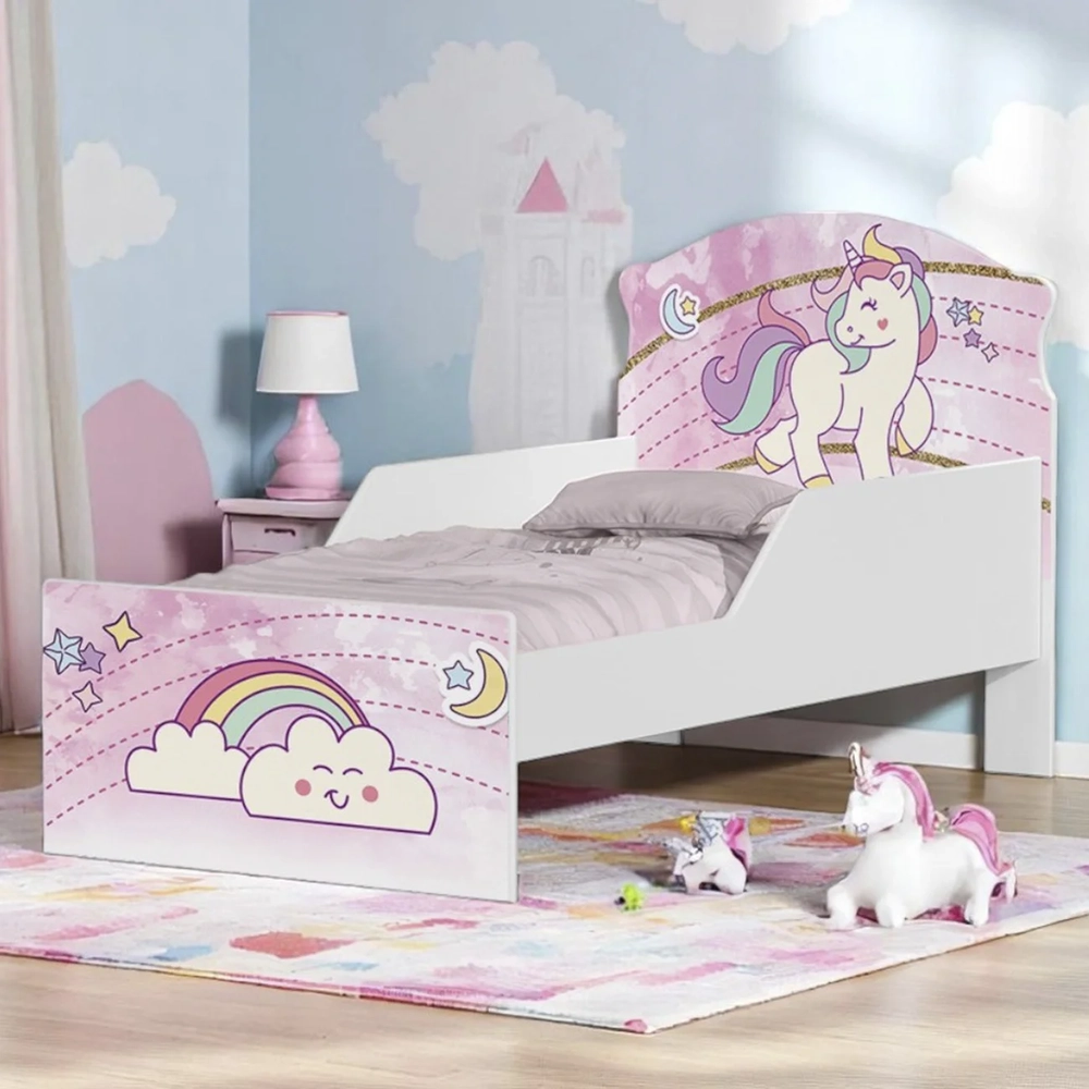 Mini Cama Infantil 148x68cm Com Proteção Lateral Unicórnio K06 - Mpozenato