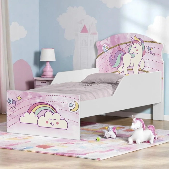 Mini Cama Infantil 148x68cm Com Proteção Lateral Unicórnio K06 - Mpozenato