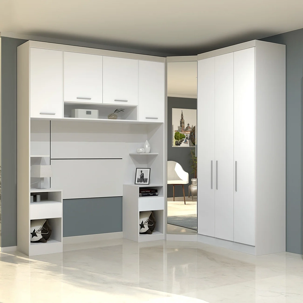 Guarda Roupa Solteiro Modulado CP03 Taiga Branco L01        - Mpozenato