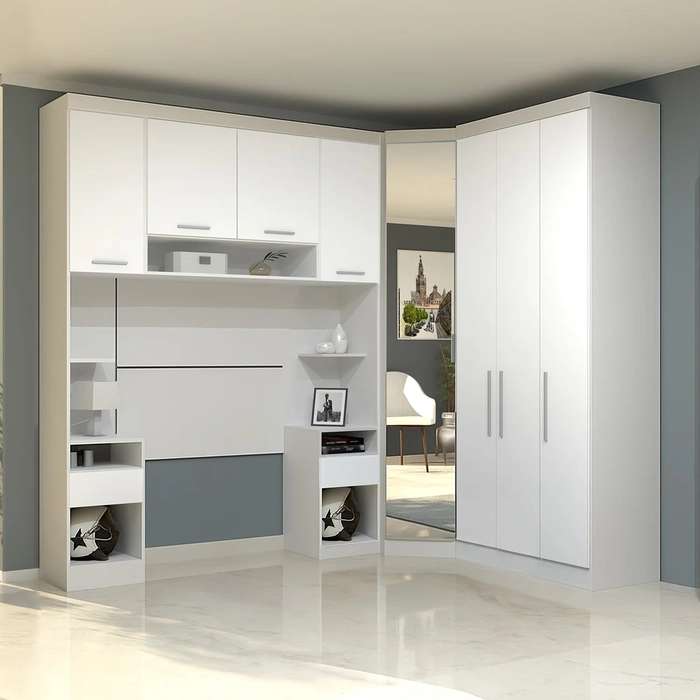 Guarda Roupa Solteiro Modulado CP03 Taiga Branco L01        - Mpozenato