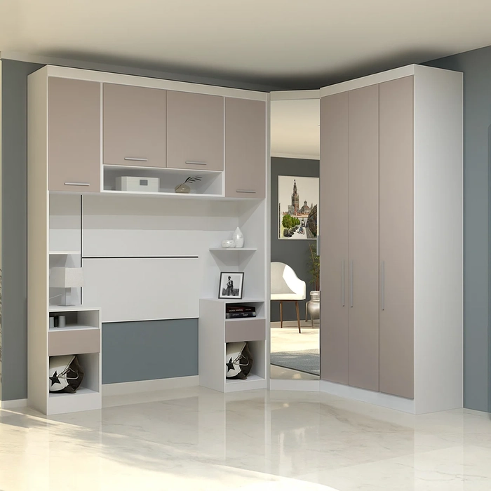 Guarda Roupa Solteiro Modulado CP03 Taiga Branco/Cinnamon L01 - Mpozenato