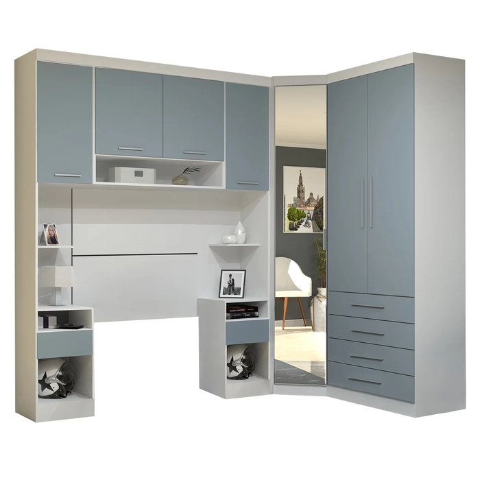 Guarda Roupa Solteiro Modulado CP05 Taiga Branco/Grey L01 - Mpozenato