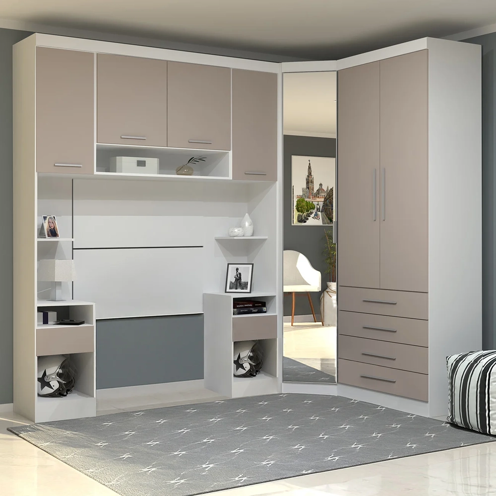 Guarda Roupa Solteiro Modulado CP05 Taiga Branco/Cinnamon L01 - Mpozenato