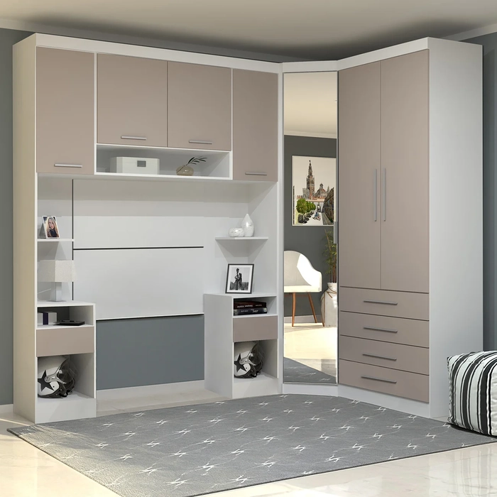 Guarda Roupa Solteiro Modulado CP05 Taiga Branco/Cinnamon L01 - Mpozenato