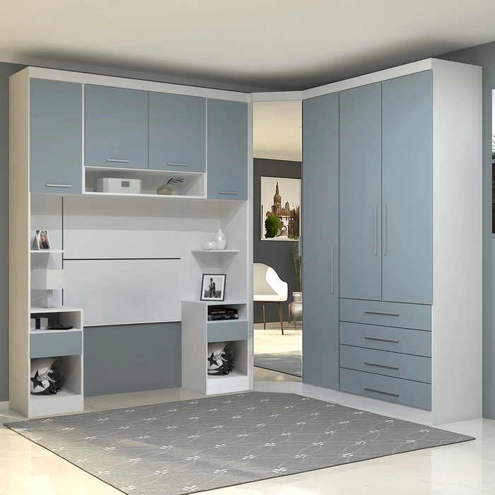 Guarda Roupa Solteiro Modulado CP04 Taiga Branco/Grey L01 - Mpozenato