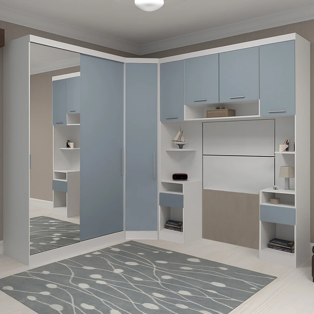 Guarda Roupa Solteiro Modulado Espelho CP06 Taiga Branco/Grey L01 - Mpozenato