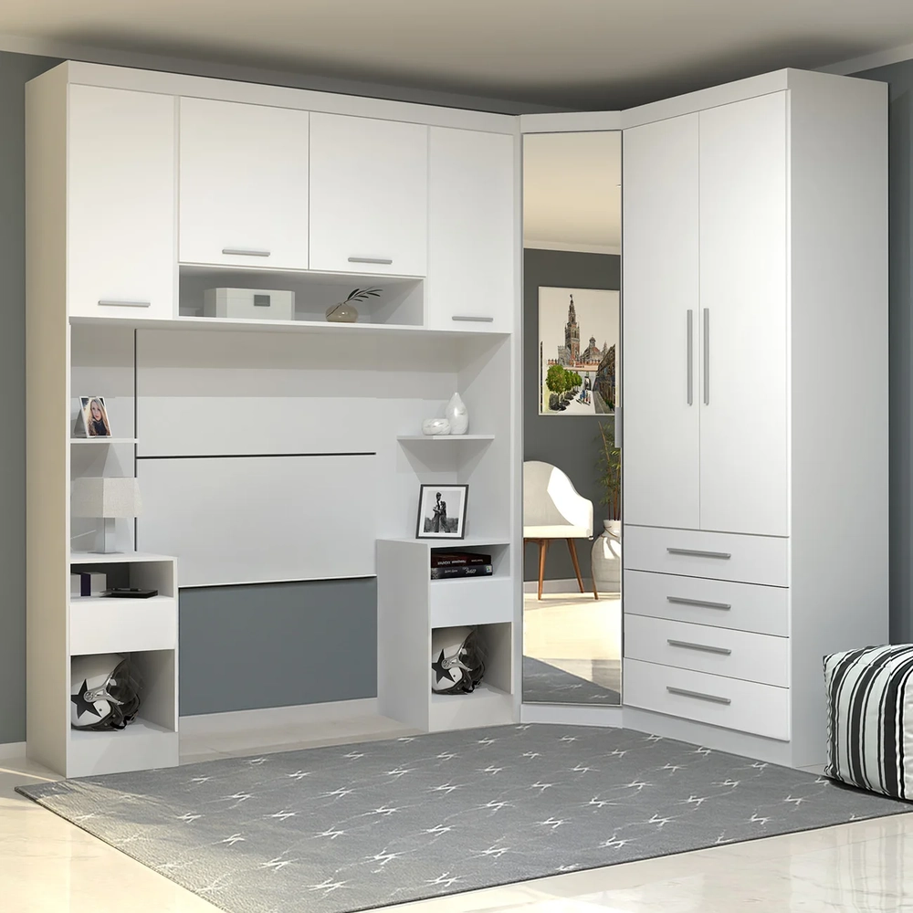 Guarda Roupa Solteiro Modulado CP05 Taiga Branco L01        - Mpozenato