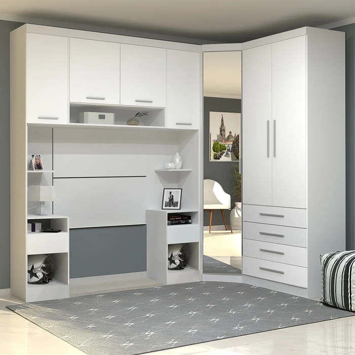 Guarda Roupa Solteiro Modulado CP05 Taiga Branco L01        - Mpozenato