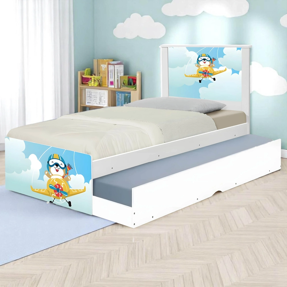 Cama Solteiro Infantil Com Auxiliar 188x88cm Aviador K06 - Mpozenato