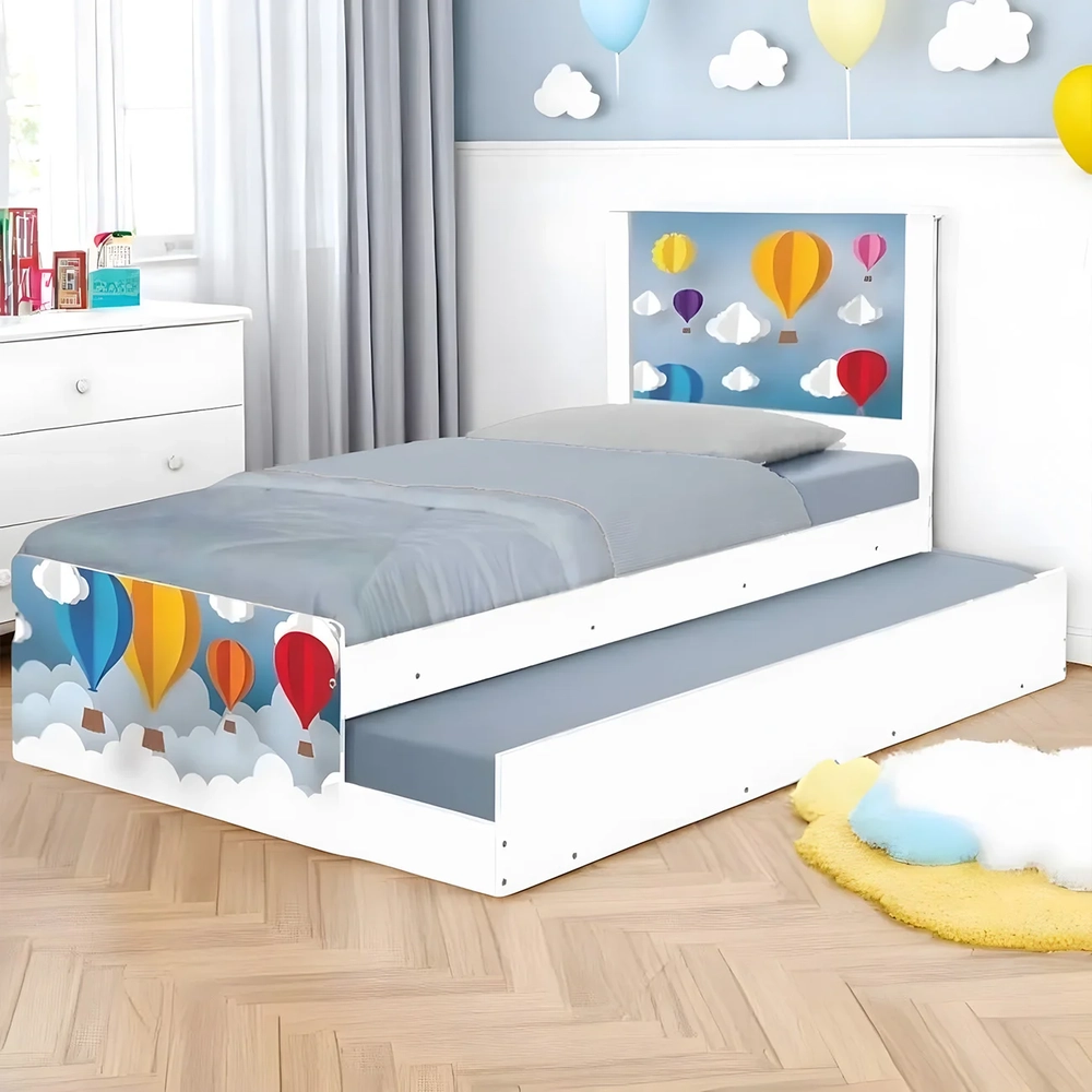 Cama Solteiro Infantil Com Auxiliar 188x88cm Balões K06 - Mpozenato