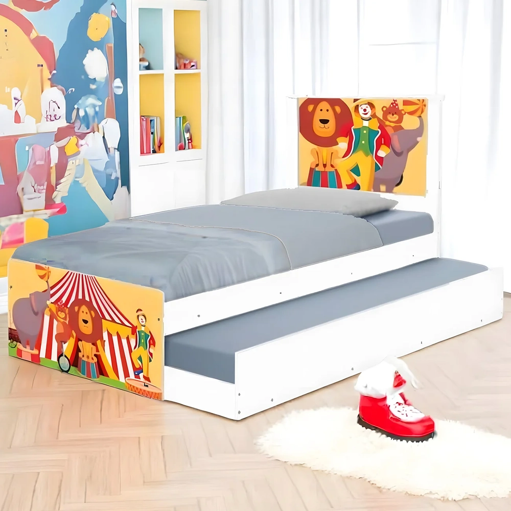 Cama Solteiro Infantil Com Auxiliar 188x88cm Circo K06 - Mpozenato