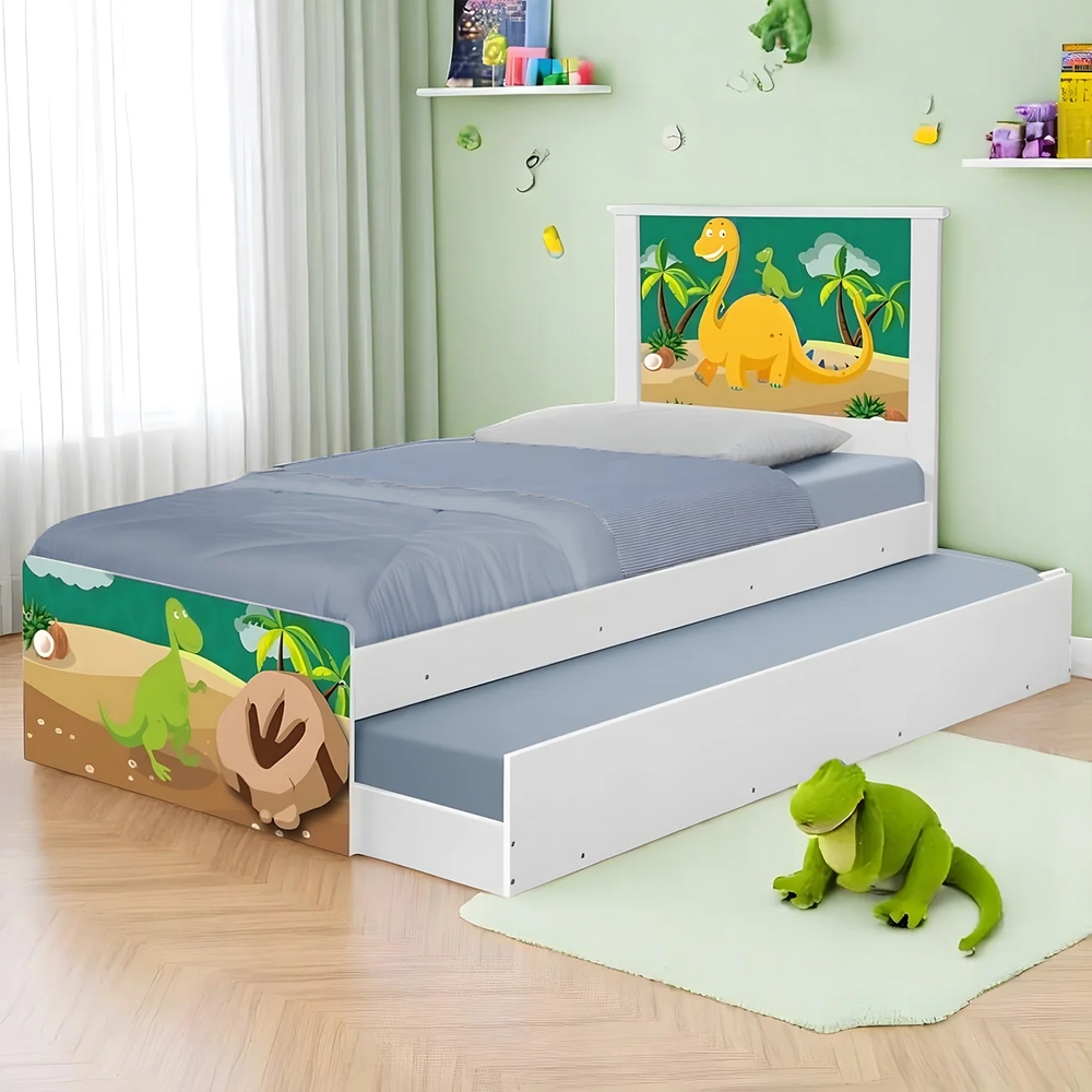 Cama Solteiro Infantil Com Auxiliar 188x88cm Dinossauro K06 - Mpozenato