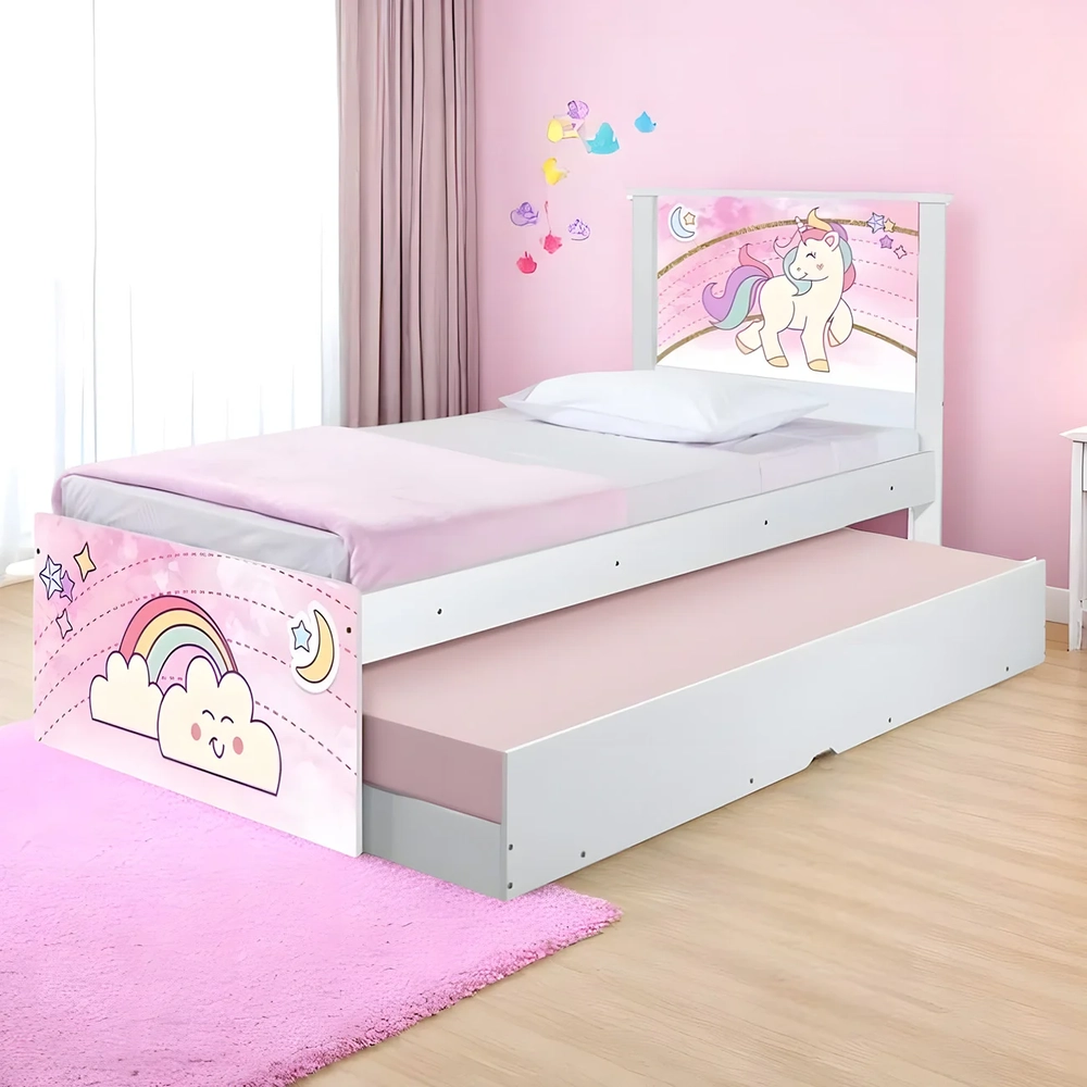 Cama Solteiro Infantil Com Auxiliar 188x88cm Unicórnio K06 - Mpozenato