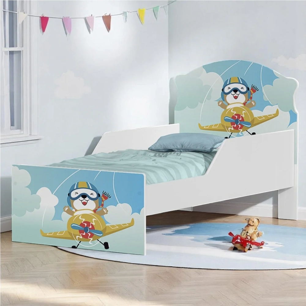 Mini Cama Infantil 148x68cm Com Proteção Lateral Aviador K06 - Mpozenato