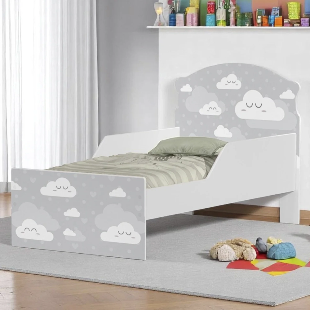 Mini Cama Infantil 148x68cm Com Proteção Lateral Nuvens K06 - Mpozenato