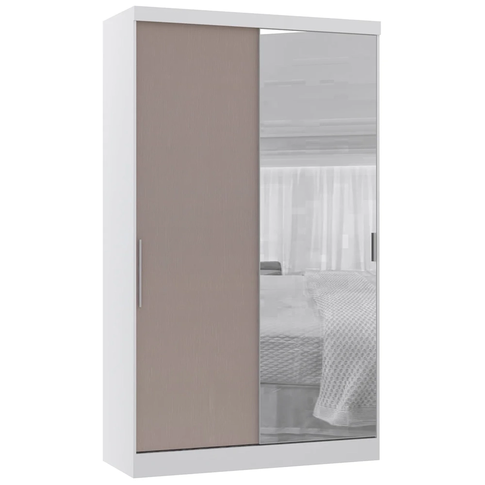 Guarda Roupa Solteiro 135cm 2 Portas e Espelho Delphi Branco/Cinnamon L01 - Mpozenato