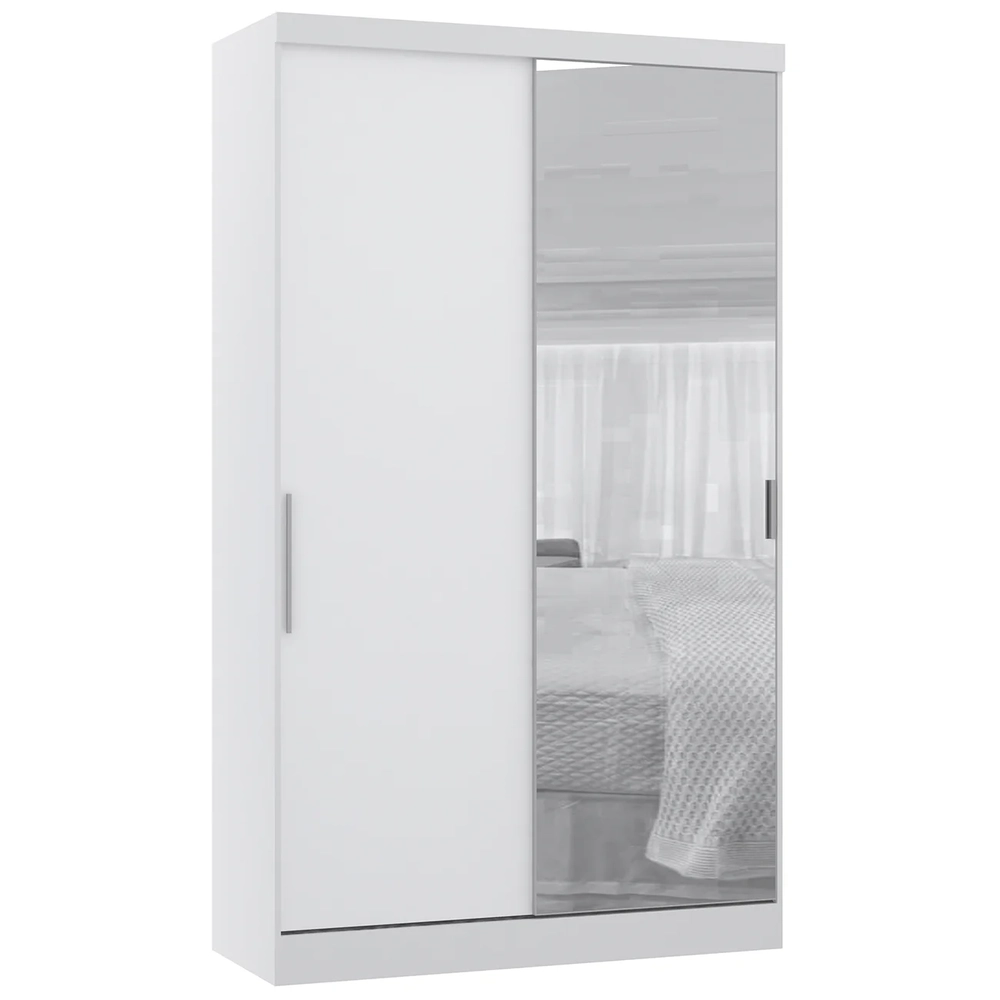 Guarda Roupa Solteiro 135cm 2 Portas e Espelho Delphi Branco L01 - Mpozenato