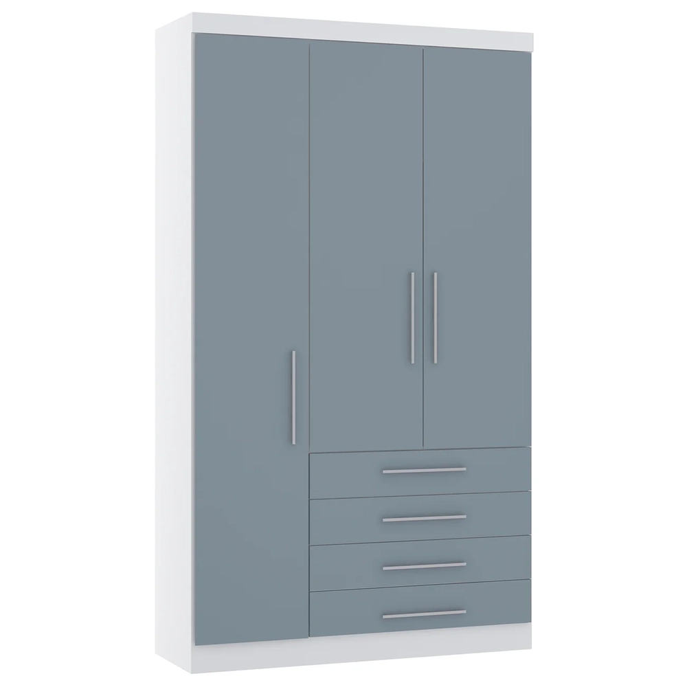 Guarda Roupa Solteiro 132cm 3 Portas 4 Gavetas Taiga Branco/Grey L01 - Mpozenato