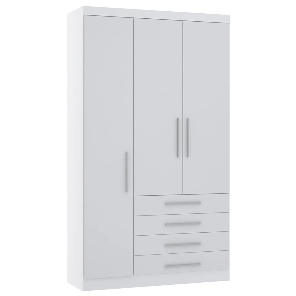 Guarda Roupa Solteiro 132cm 3 Portas 4 Gavetas Taiga Branco L01 - Mpozenato