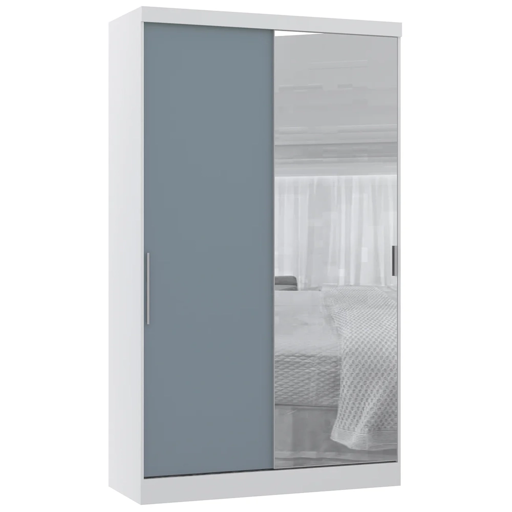 Guarda Roupa Solteiro 135cm 2 Portas e Espelho Delphi Branco/Grey L01 - Mpozenato