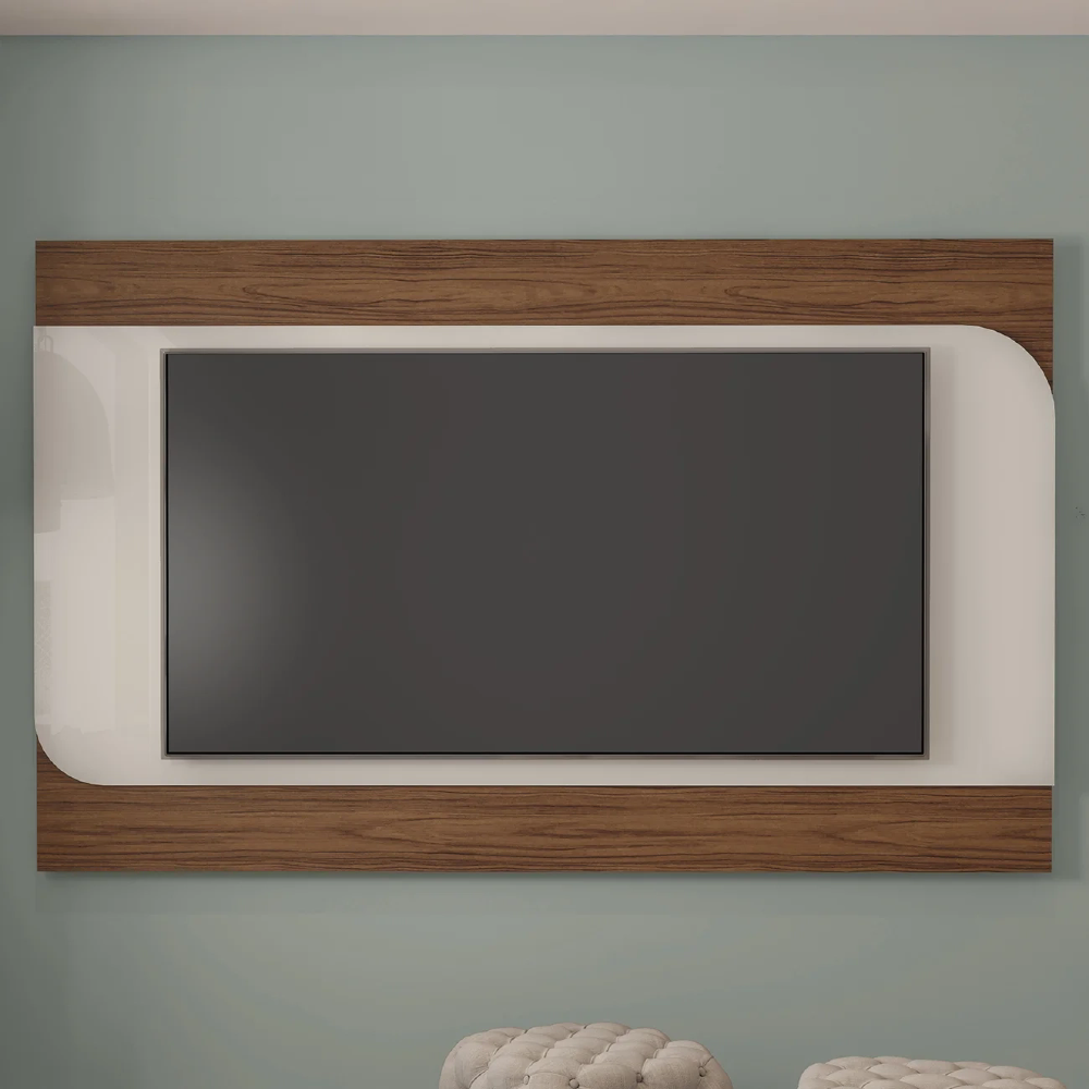 Painel Tv 86 Pol 220cm Suspenso Reno Cedro/Off White A09   - Mpozenato