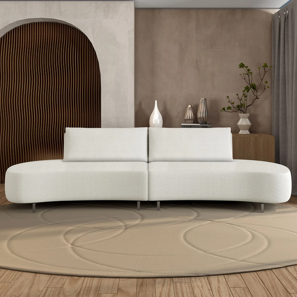 Sofá 3 Lugares 220cm Orgânico Pé Ferro Nagai Bouclê Branco Z55 - Mpozenato