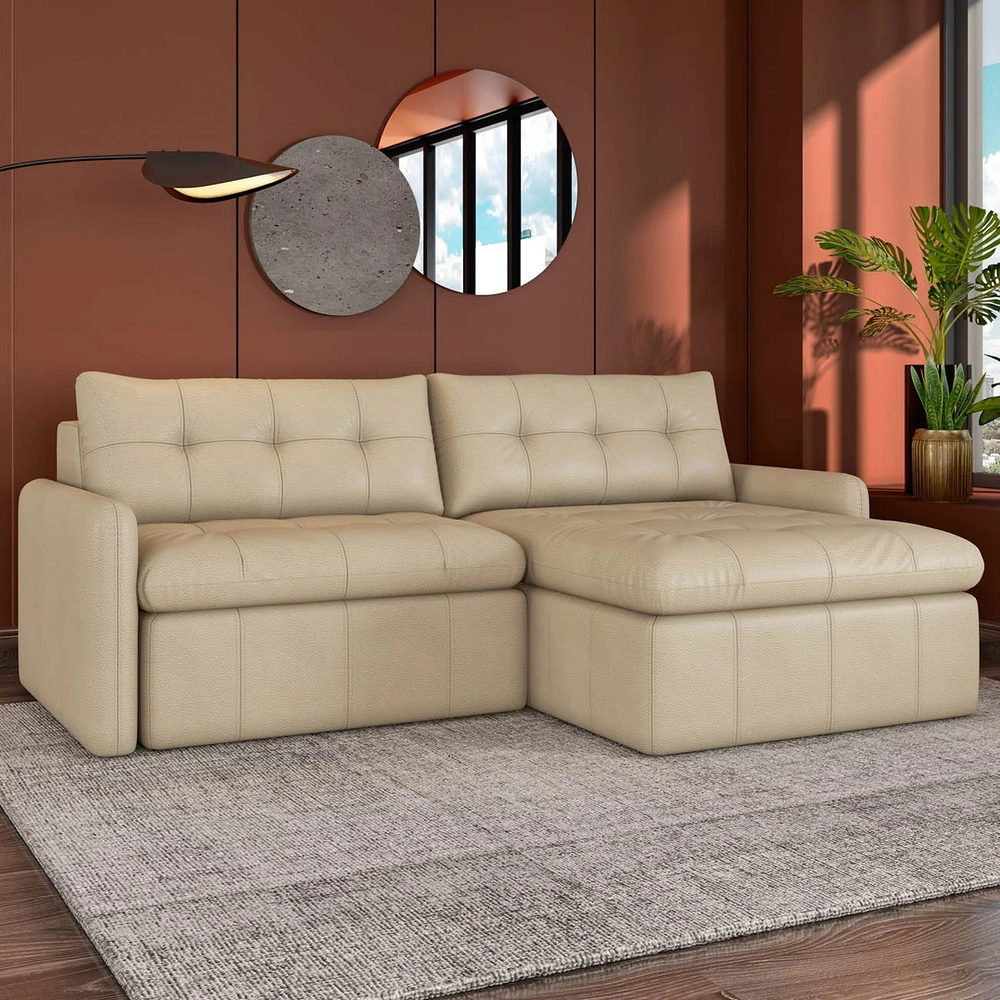 Sofá Retrátil 3 Lugares Para Sala 244cm Elios Couro Bege Z55 - Mpozenato