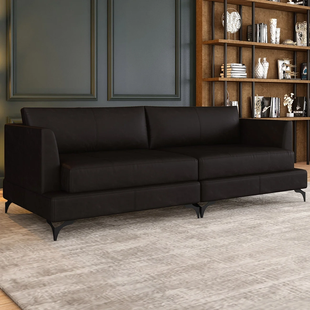 Sofá 2 Lugares Living 190cm Pé Ferro Soren Couro Bordô Z55  - Mpozenato