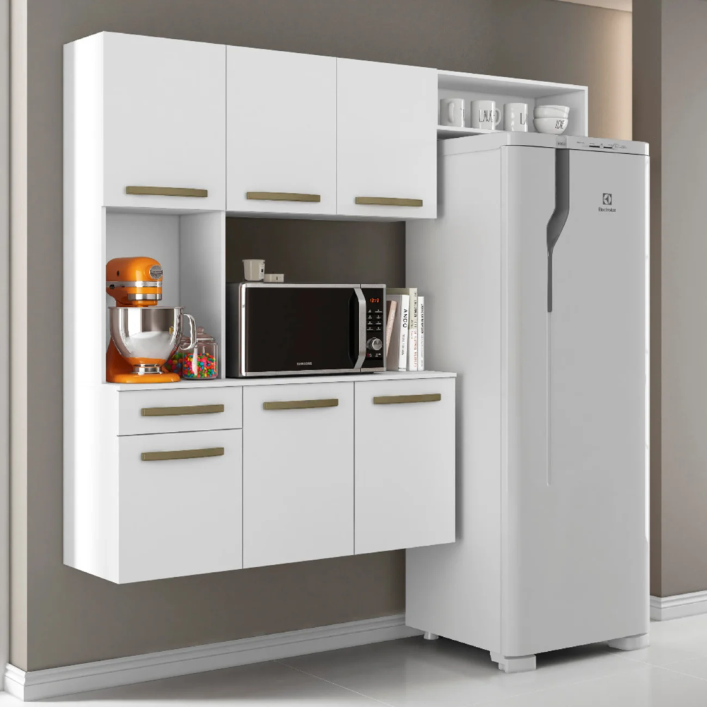 Armário de Cozinha Compacta 160cm Lora Branco A15 - Mpozenato