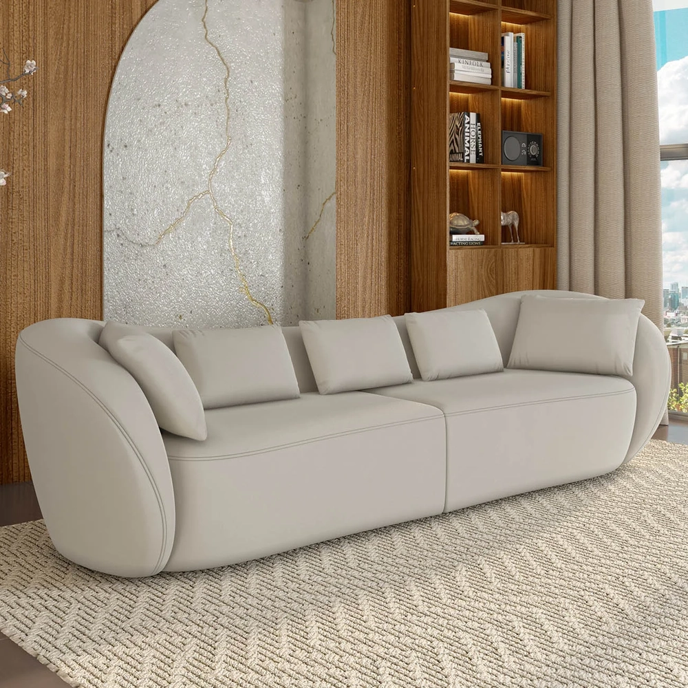 Sofá 2 Lugares 212cm Orgânico Pé Madeira Yume Suede Bege Z55 - Mpozenato