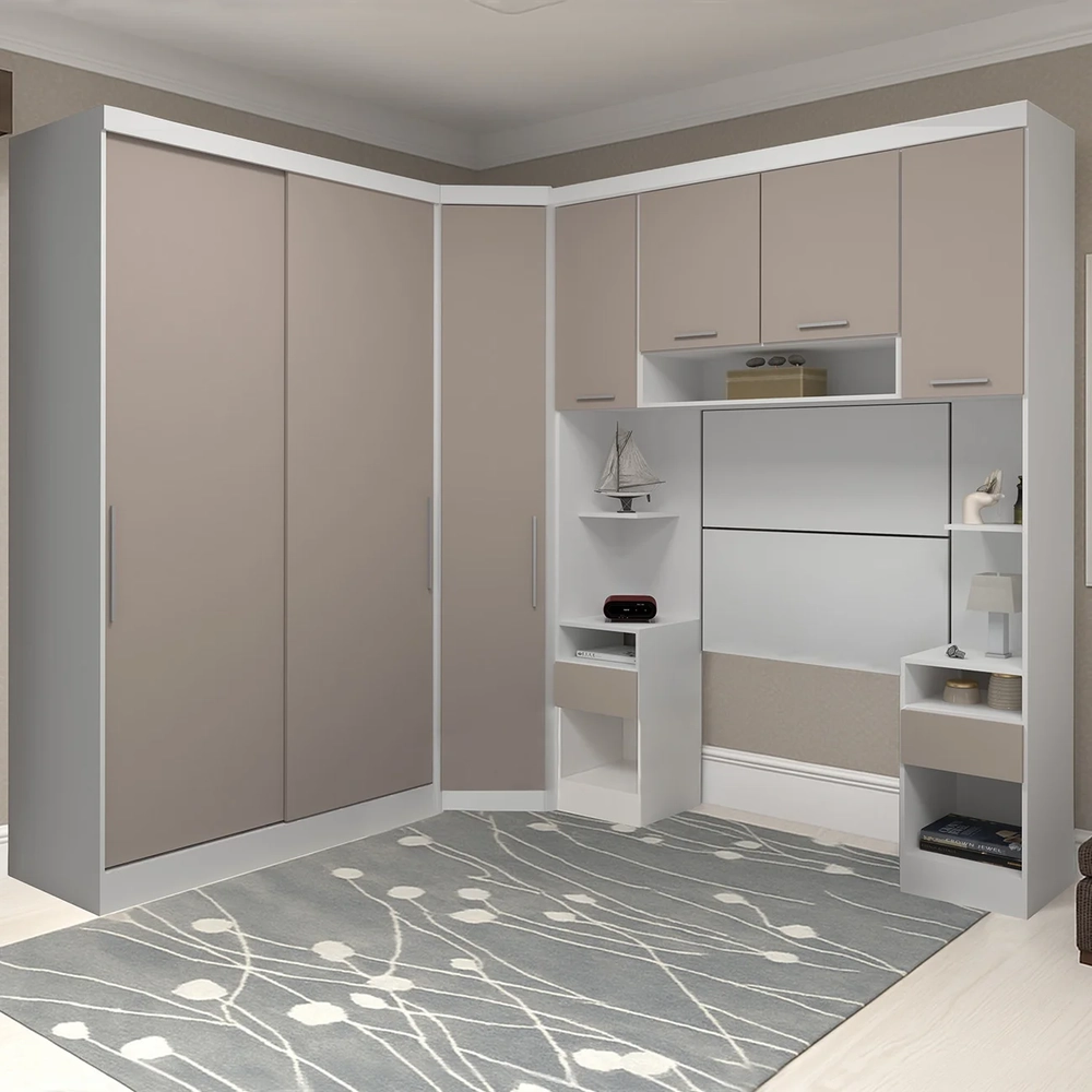 Guarda Roupa Solteiro Modulado CP08 Taiga Branco/Cinnamon L01 - Mpozenato