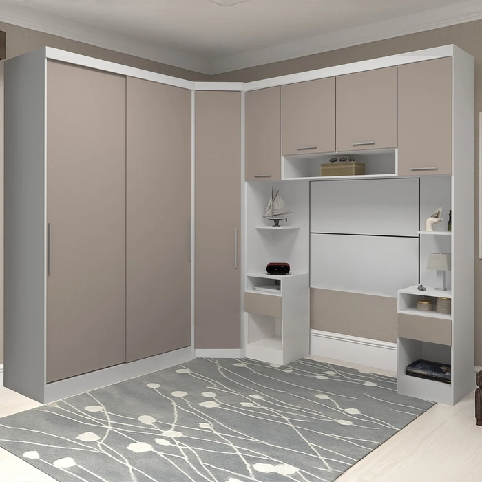 Guarda Roupa Solteiro Modulado CP08 Taiga Branco/Cinnamon L01 - Mpozenato