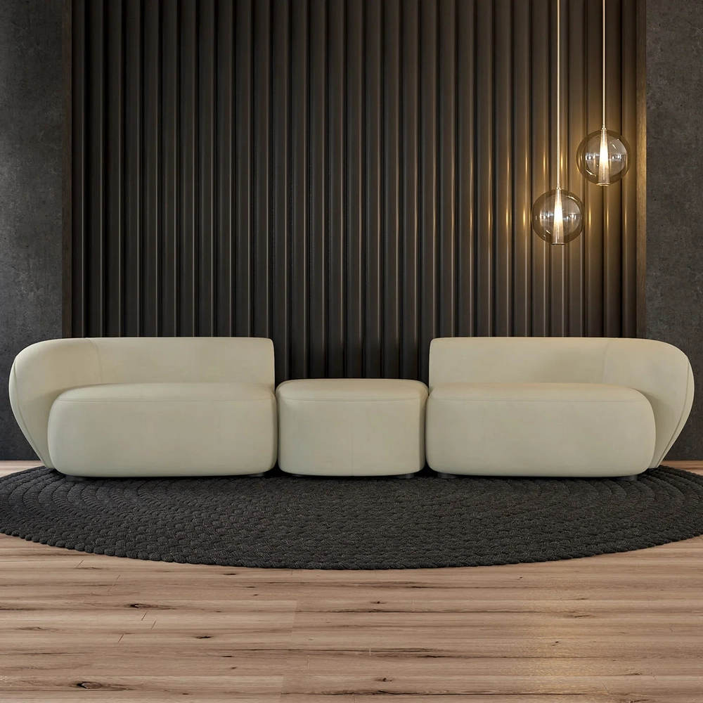 Sofá 4 Lugares Com Puff 322cm Orgânico Lyor Suede Bege Z55  - Mpozenato