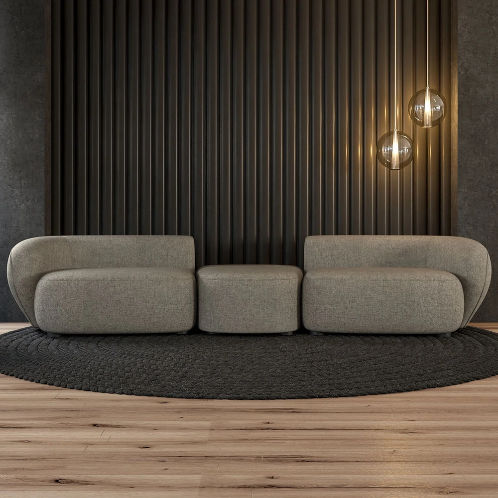 Sofá 5 Lugares Com Puff 362cm Orgânico Lyor Linho Bege Z55  - Mpozenato