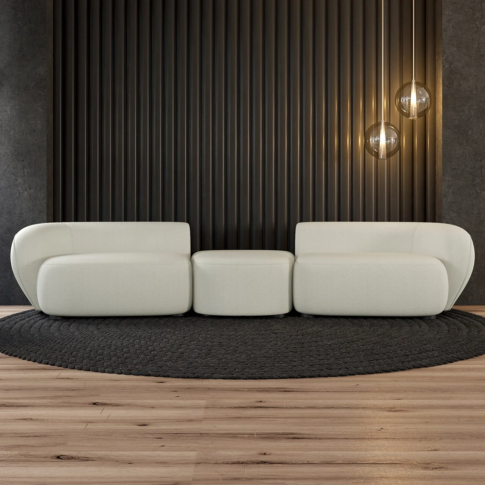 Sofá 5 Lugares Com Puff 342cm Orgânico Lyor Bouclê Branco Z55 - Mpozenato