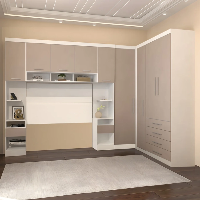Guarda Roupa Queen Modulado CP09 Taiga Branco/Cinnamon L01 - Mpozenato