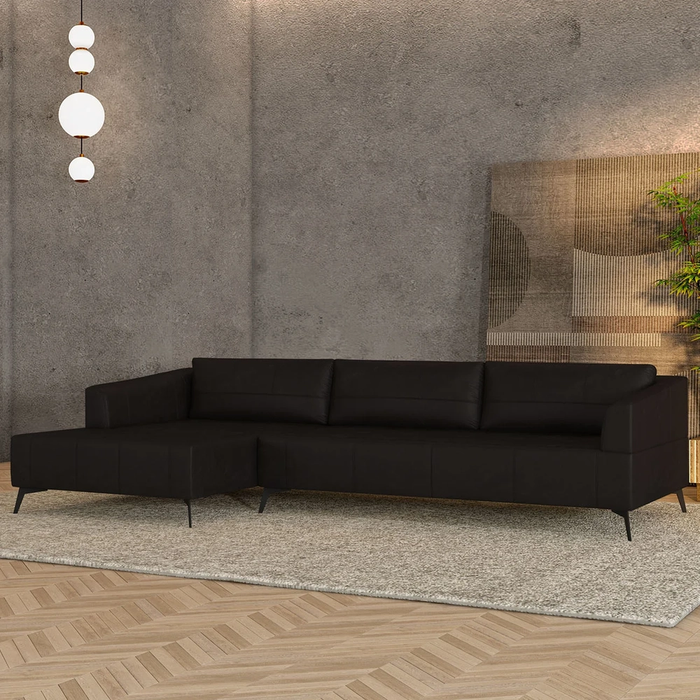 Sofá 5 Lugares 346cm Com Chaise Esquerdo Eko Couro Bordô Z55 - Mpozenato