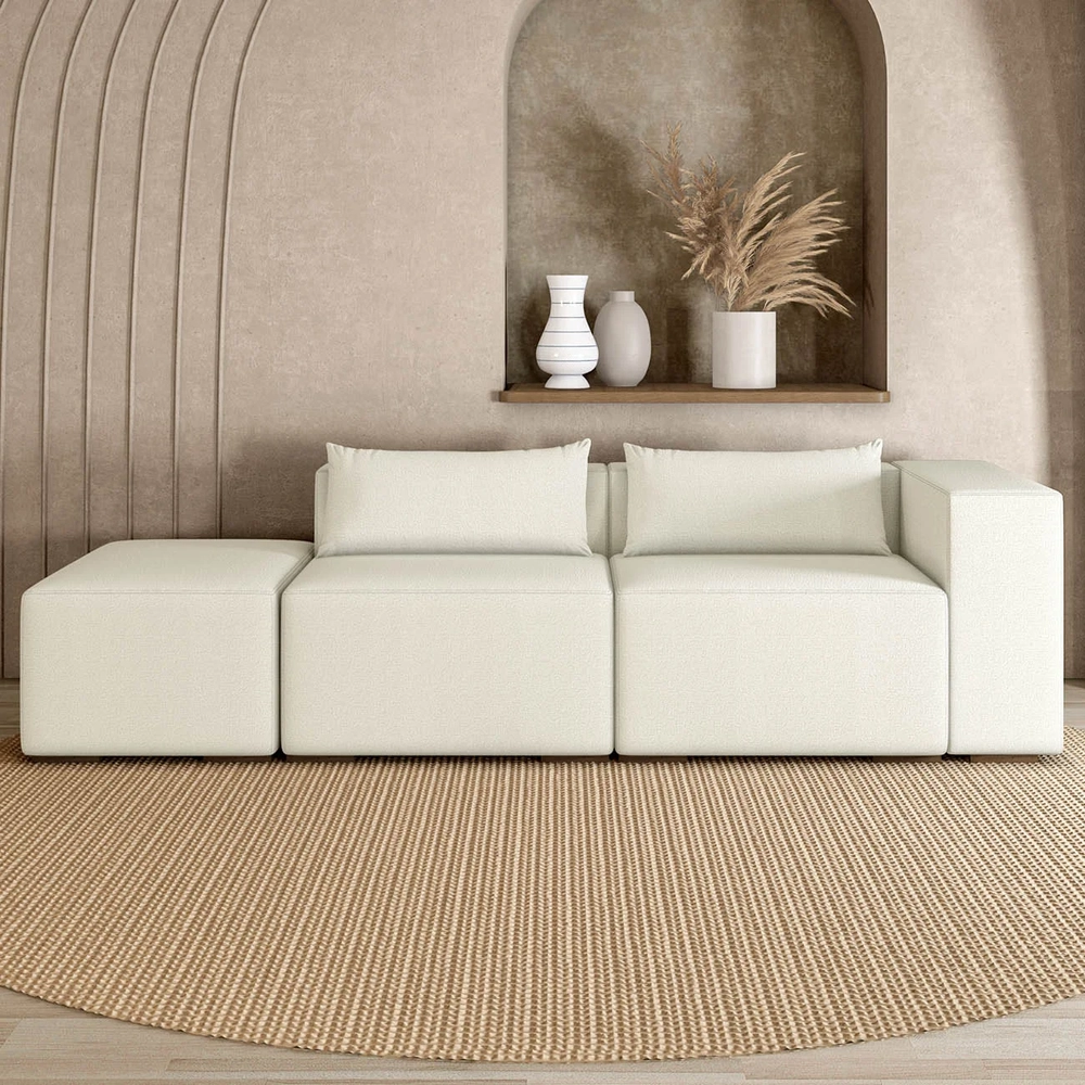 Sofá 4 Lugares 283cm Com Puff Esquerdo Fay Bouclê Branco Z55  - Mpozenato