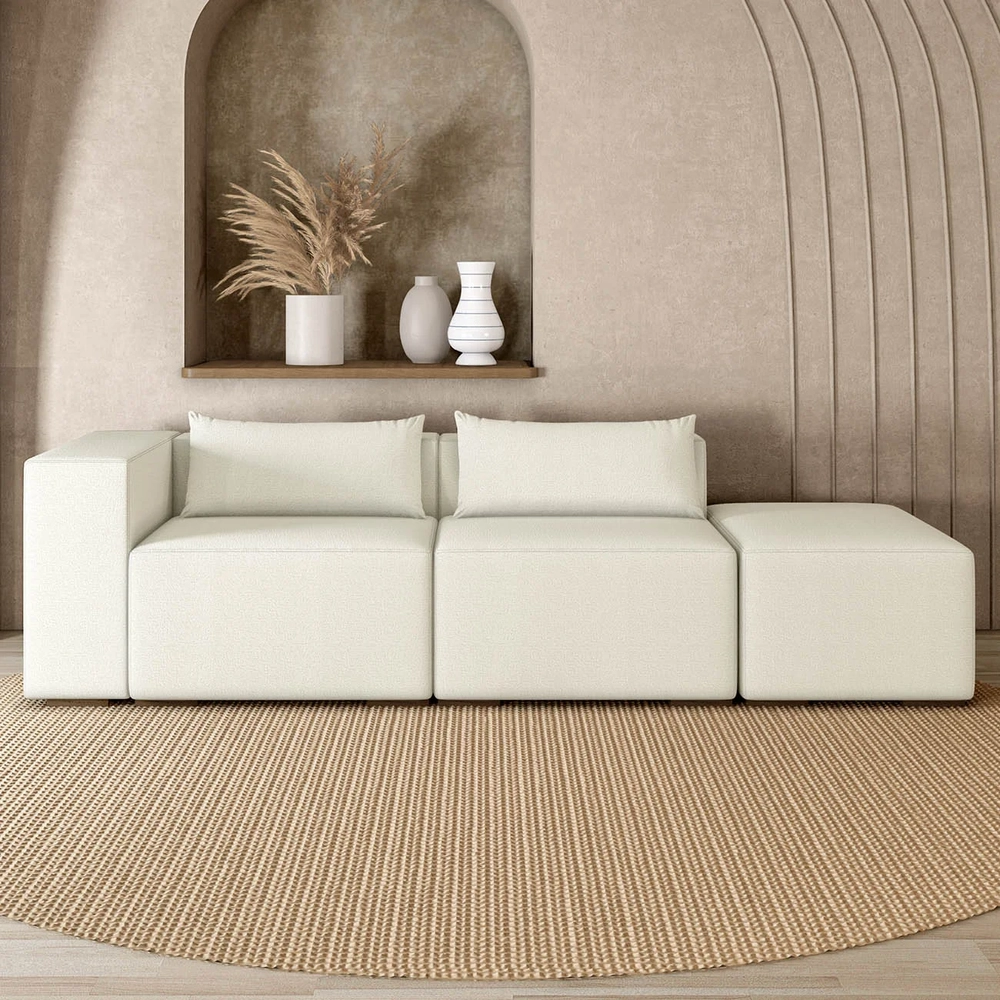 Sofá 5 Lugares 363cm Com Puff Direito Fay Bouclê Branco Z55  - Mpozenato